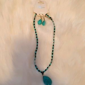 Turquoise Blue Droplets Earrings and Necklace Set